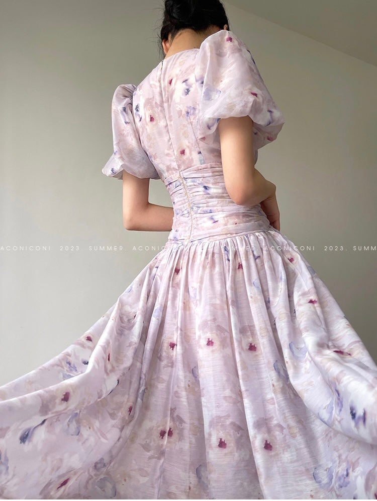 Aconiconi｜Butterfly Dance Wind Firefly French Short Sleeve Dress