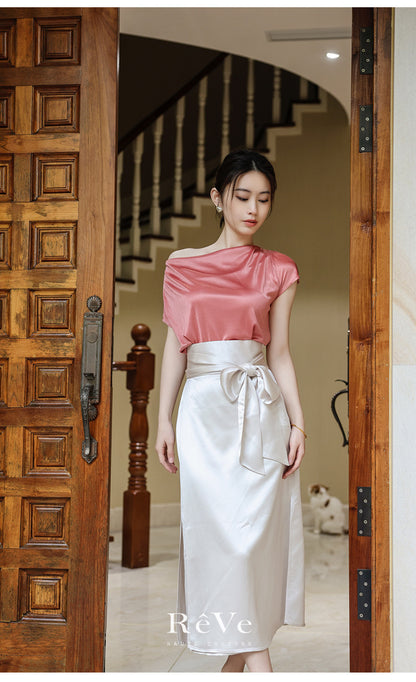 ReVe | Satin Cross Strap High Waist Temperament Skirt