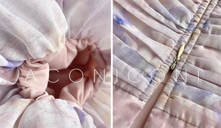 Aconiconi｜Butterfly Dance Wind Firefly French Short Sleeve Dress