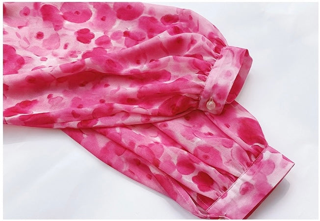 ReVe | Cherry Blossom Floral Chiffon Long-Sleeved Dress