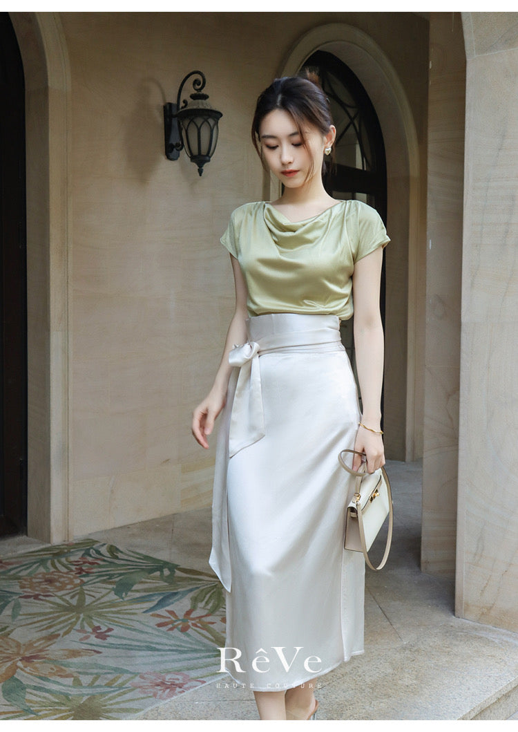 ReVe | Satin Cross Strap High Waist Temperament Skirt