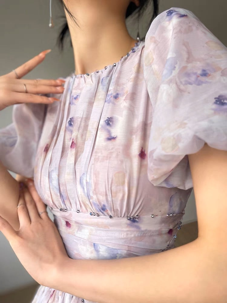 Aconiconi｜Butterfly Dance Wind Firefly French Short Sleeve Dress