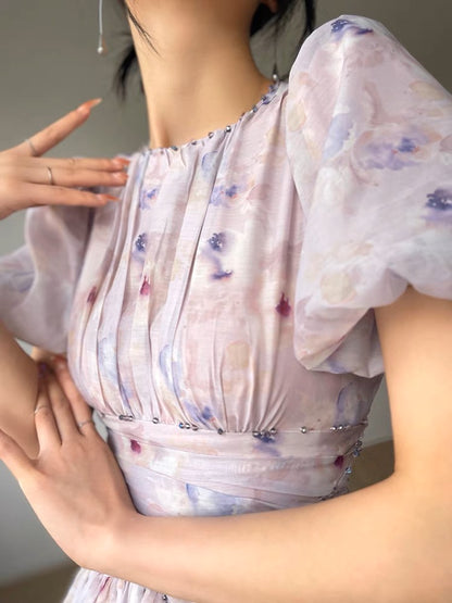 Aconiconi｜Butterfly Dance Wind Firefly French Short Sleeve Dress