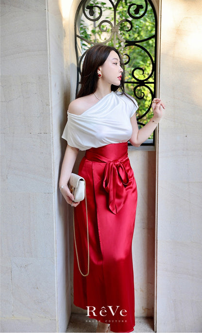 ReVe | Satin Cross Strap High Waist Temperament Skirt