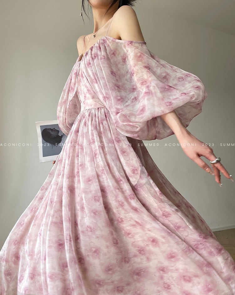 Aconiconi｜Flower Brocade Evening Smoke Broken Flower Fairy Dress