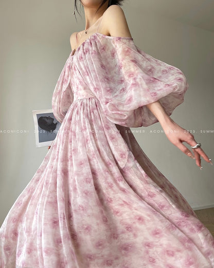Aconiconi｜Flower Brocade Evening Smoke Broken Flower Fairy Dress