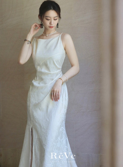 ReVe | Oriental Dark Pattern Peony Jacquard Phoenix Satin Suspender Dress