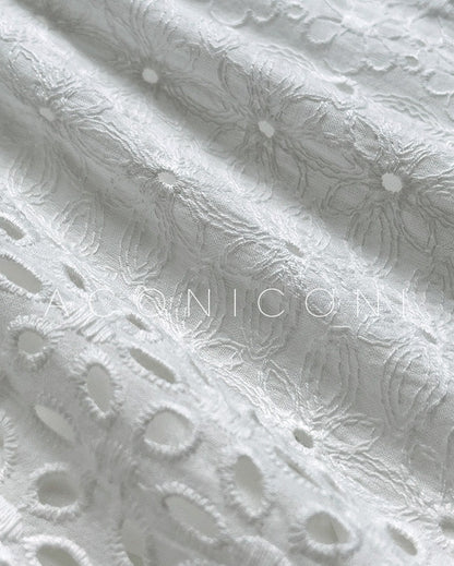 Aconiconi｜White Indigo Smoked Lace Cotton Dress
