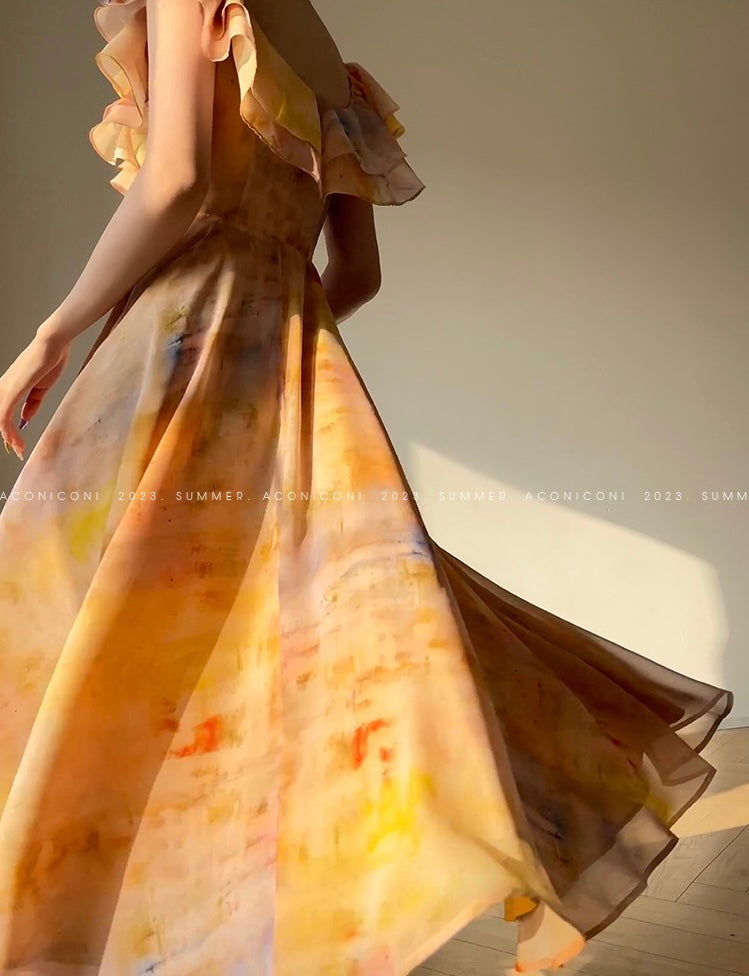 Aconiconi｜Floating Painting Summer Suspender Dress