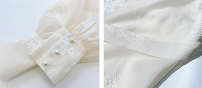 Reve | high-definition French lazy wind long-sleeved embroidery v-neck dress