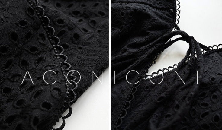 Aconiconi｜White Indigo Smoked Lace Cotton Dress