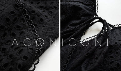 Aconiconi｜White Indigo Smoked Lace Cotton Dress