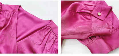 ReVe | Burgundy Rose Pattern Jacquard Phoenix Satin Dress