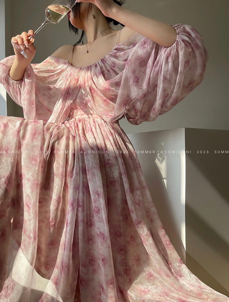 Aconiconi｜Flower Brocade Evening Smoke Broken Flower Fairy Dress