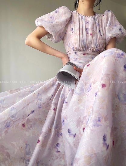 Aconiconi｜Butterfly Dance Wind Firefly French Short Sleeve Dress