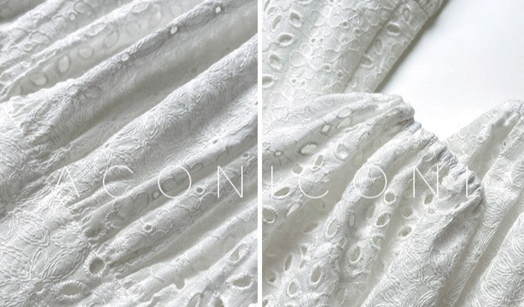 Aconiconi｜White Indigo Smoked Lace Cotton Dress