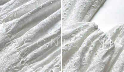 Aconiconi｜White Indigo Smoked Lace Cotton Dress