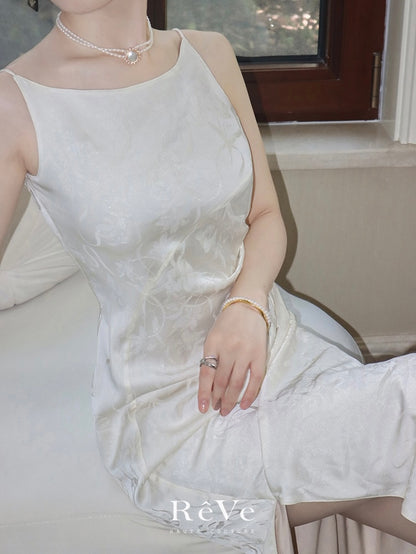 ReVe | Oriental Dark Pattern Peony Jacquard Phoenix Satin Suspender Dress