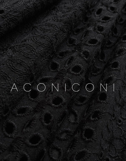 Aconiconi｜White Indigo Smoked Lace Cotton Dress