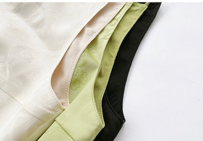 ReVe | Oriental Dark Pattern Peony Jacquard Phoenix Satin Suspender Dress