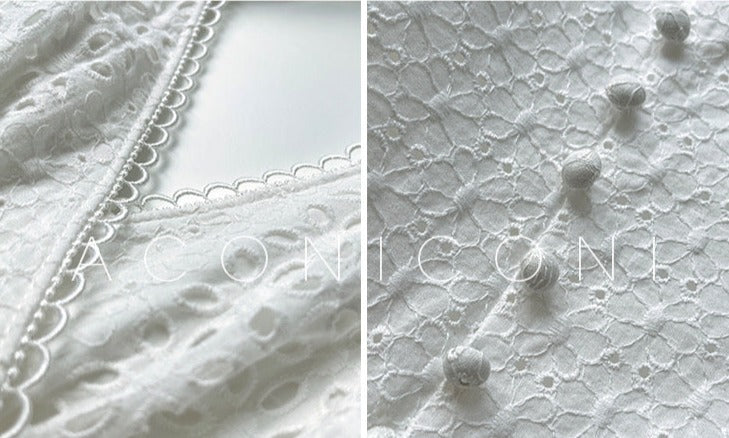 Aconiconi｜White Indigo Smoked Lace Cotton Dress