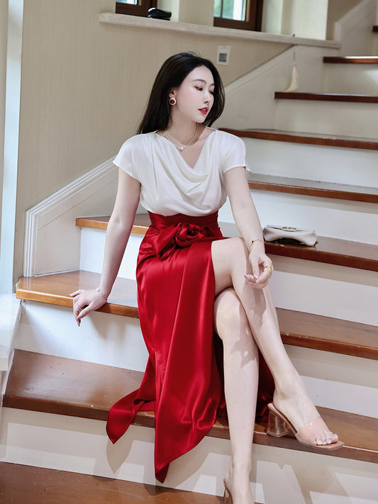 ReVe | Satin Cross Strap High Waist Temperament Skirt