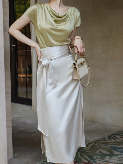 ReVe | Satin Cross Strap High Waist Temperament Skirt