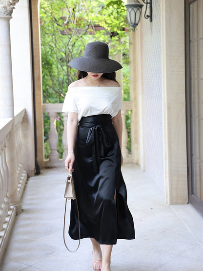 ReVe | Satin Cross Strap High Waist Temperament Skirt