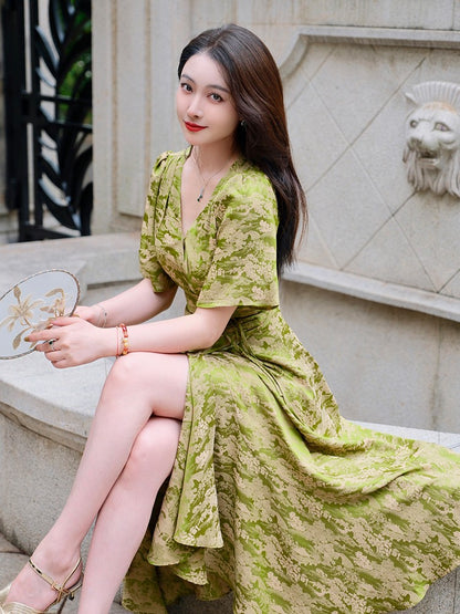 ReVe | New Chinese-Style Dark Pattern Jacquard Phoenix Satin Dress