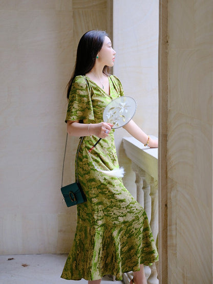 ReVe | New Chinese-Style Dark Pattern Jacquard Phoenix Satin Dress