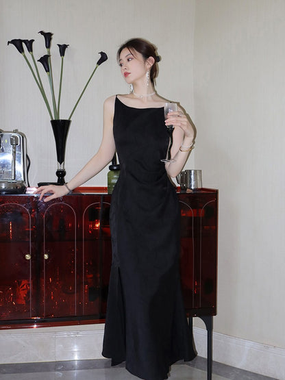 ReVe | Oriental Dark Pattern Peony Jacquard Phoenix Satin Suspender Dress