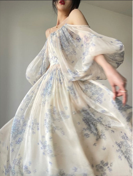 Aconiconi｜Flower Brocade Evening Smoke Broken Flower Fairy Dress