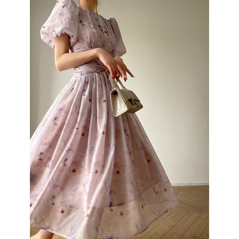 Aconiconi｜Butterfly Dance Wind Firefly French Short Sleeve Dress