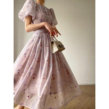 Aconiconi｜Butterfly Dance Wind Firefly French Short Sleeve Dress