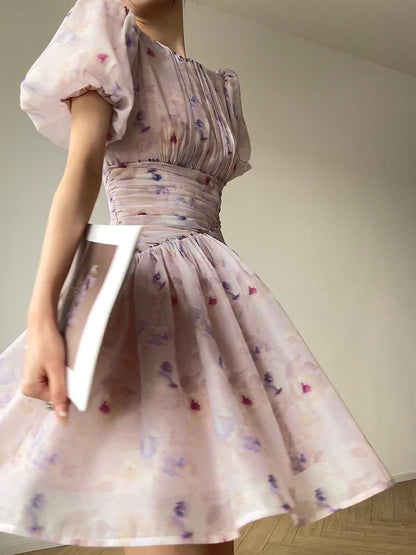 Aconiconi｜Butterfly Dance Wind Firefly French Short Sleeve Dress