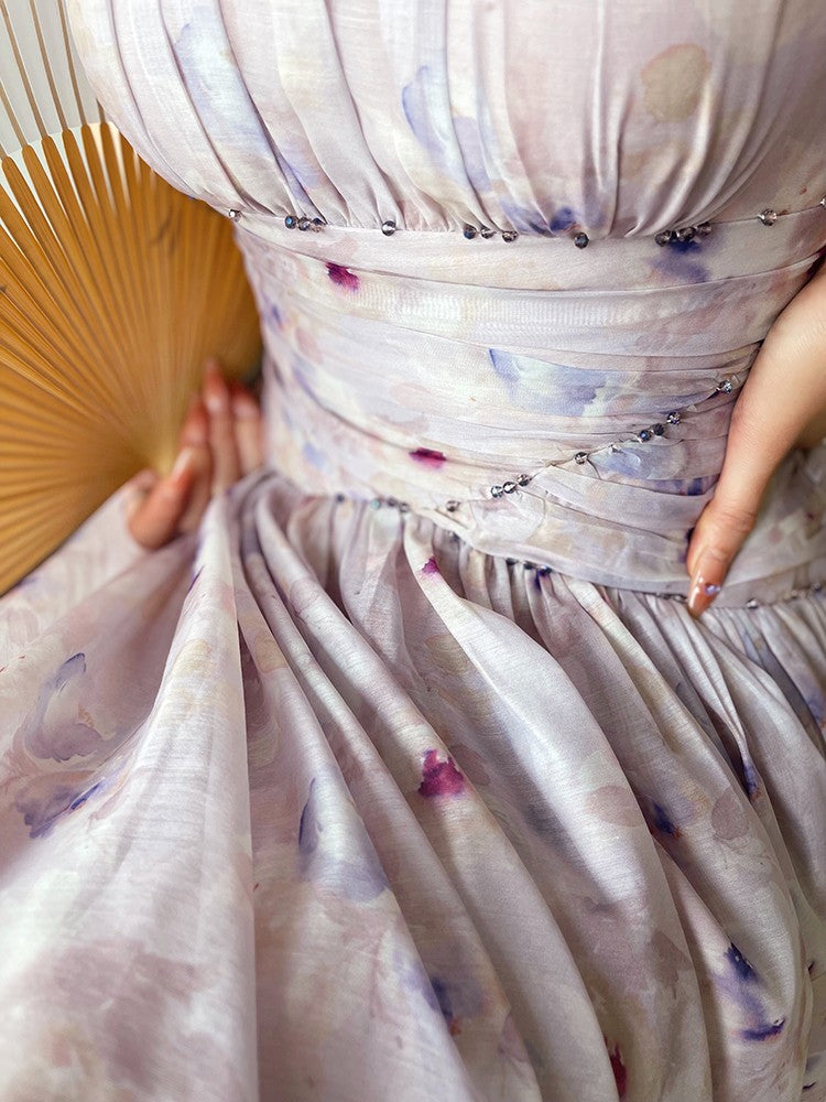 Aconiconi｜Butterfly Dance Wind Firefly French Short Sleeve Dress