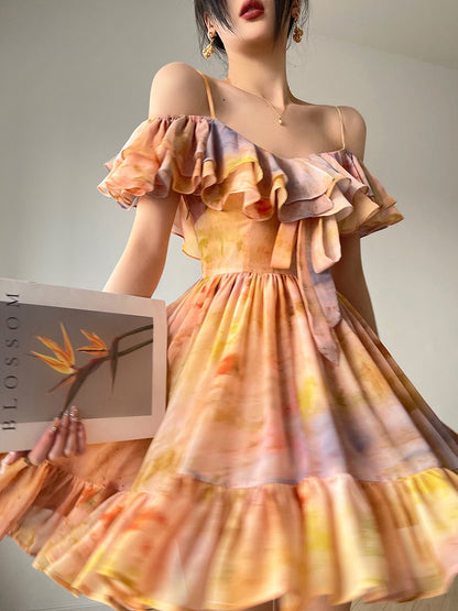 Aconiconi｜Floating Painting Summer Suspender Dress