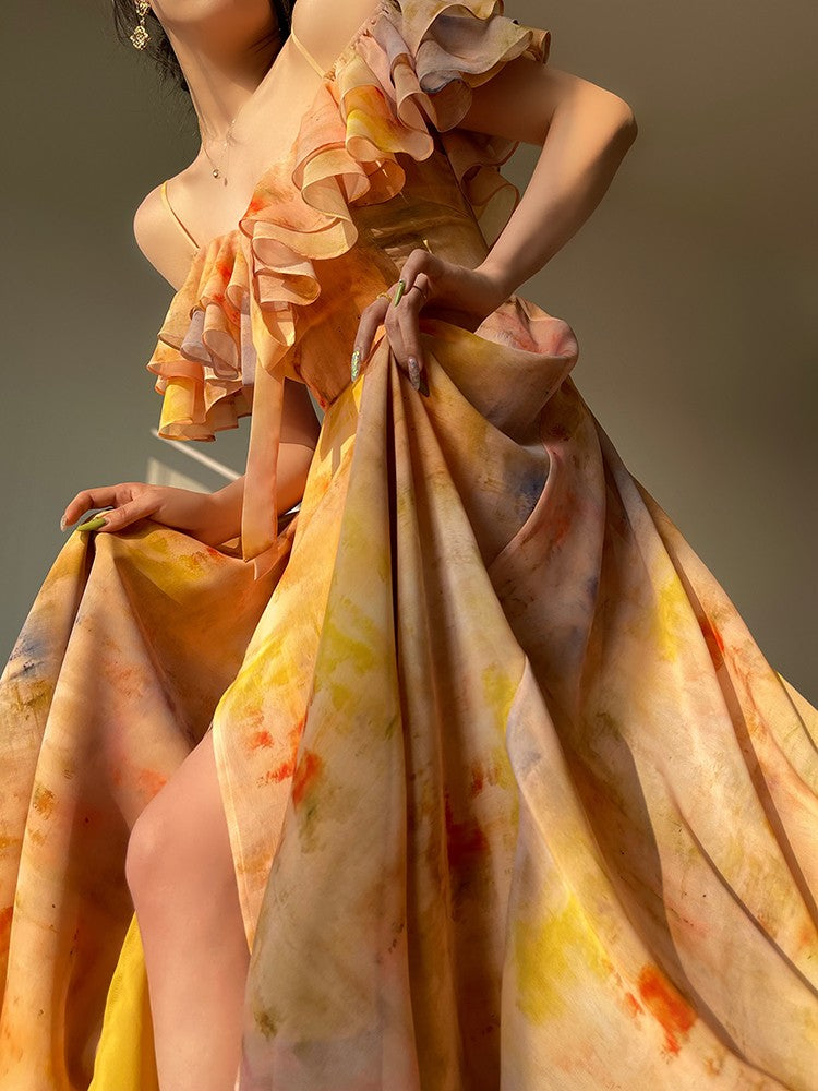 Aconiconi｜Floating Painting Summer Suspender Dress