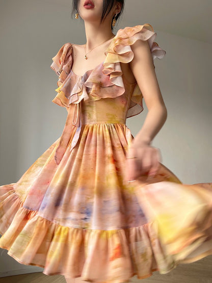 Aconiconi｜Floating Painting Summer Suspender Dress