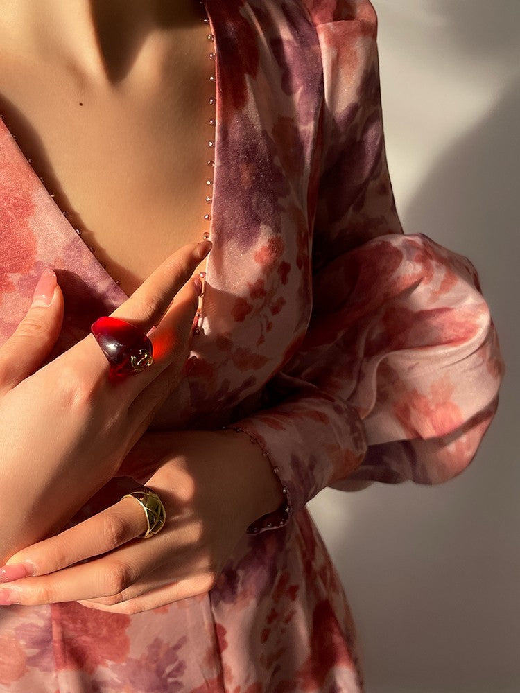 Flowers purple kite romantic luxury high-end beaded dress