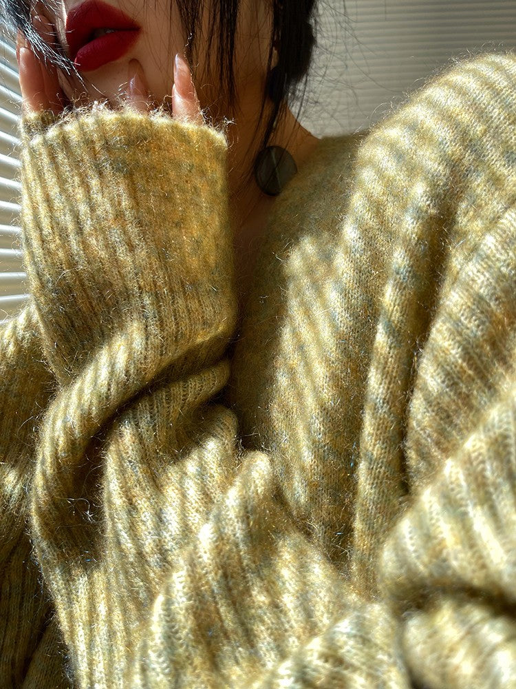 Aconiconi｜Late autumn evening wool knitted suspender dress & cardigan