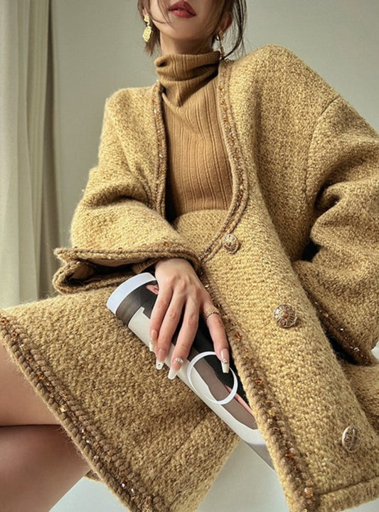 Aconiconi｜Brownie Autumn Wool Retro Skirt Suit