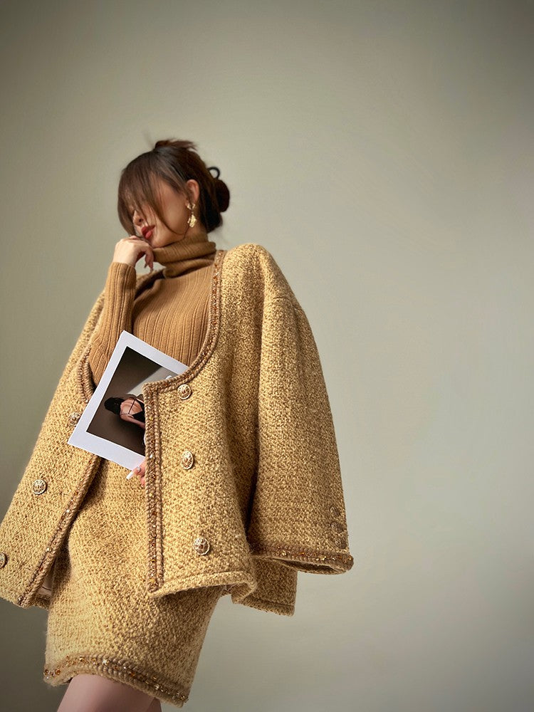 Aconiconi｜Brownie Autumn Wool Retro Skirt Suit