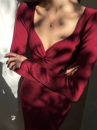 Aconiconi | Dark Night Rose Elegant Slim Fit Dress