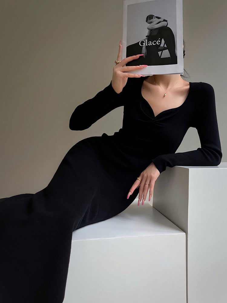 Aconiconi | Dark Night Rose Elegant Slim Fit Dress