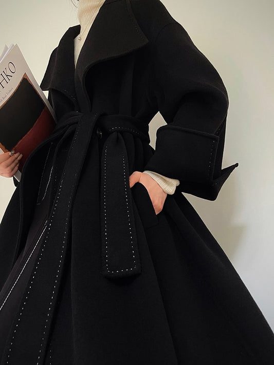 Aconiconi｜Dark Night & Sea Waves Double-Sided Wool Coat
