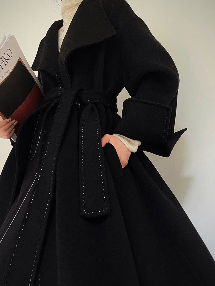 Aconiconi｜Dark Night & Sea Waves Double-Sided Wool Coat