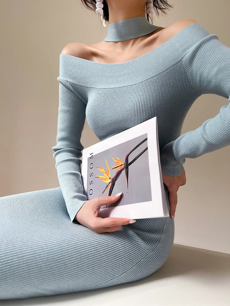 Aconiconi｜Sky Blue Temperament Knitted Dress