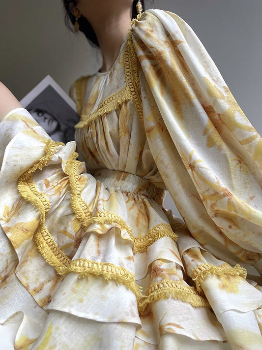 Aconiconi｜Mustard Flower ruffled skirt suit