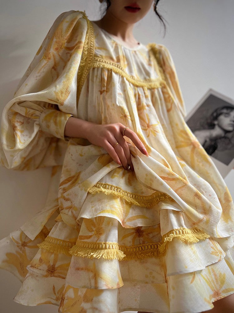 Aconiconi｜Mustard Flower ruffled skirt suit